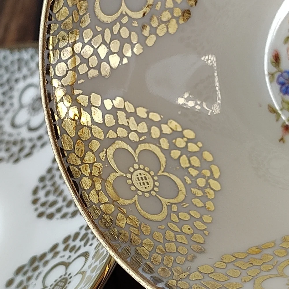 Winterling Bavaria Germany Floral Cup & Saucer Small Gold Flowers Spots Vintage